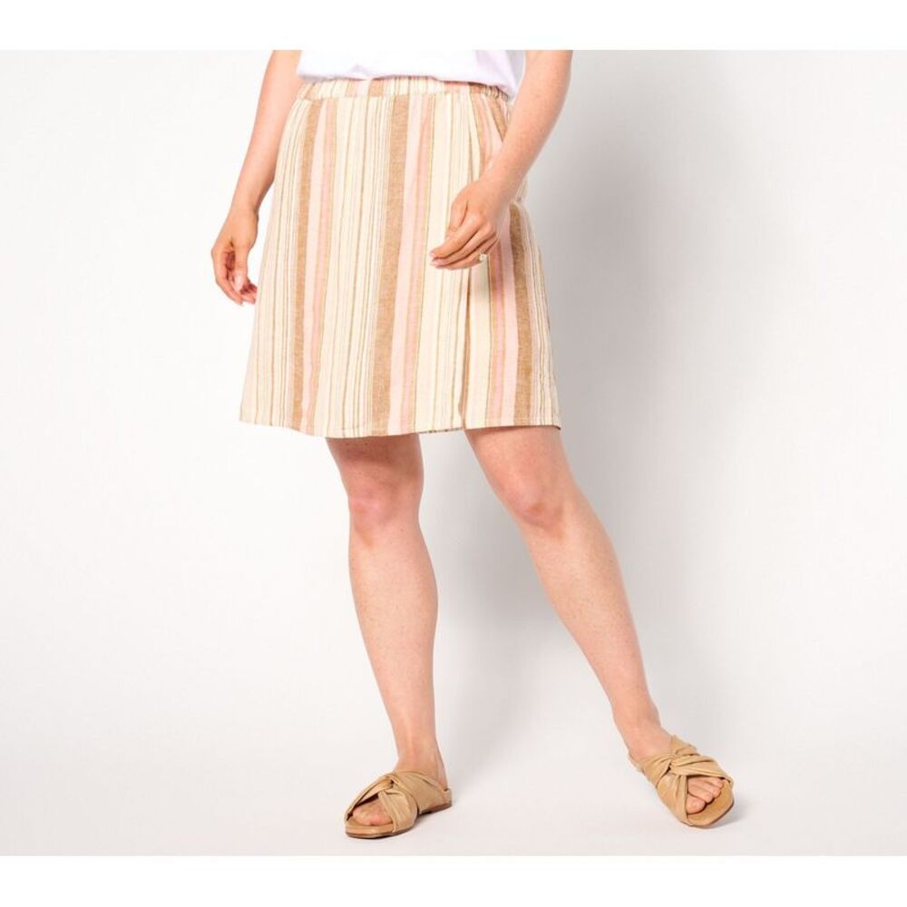 Denim & Co. Women's Skirt Sz XL Naturals Striped Linen Multi-colored A643737